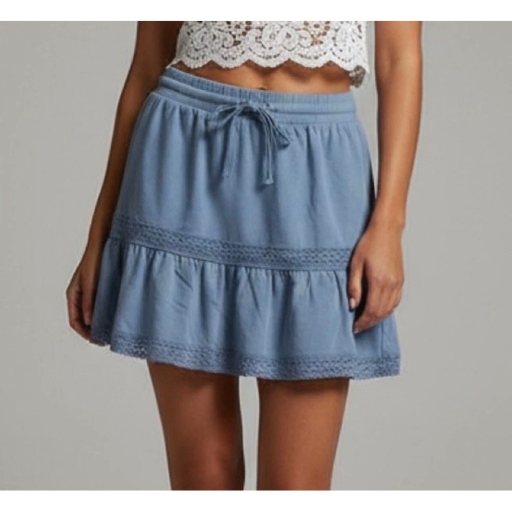 Treasures by Shabby Chic Soft Fleece Skirt Blue Lace Trim Mini‎ XS NEW Coquette